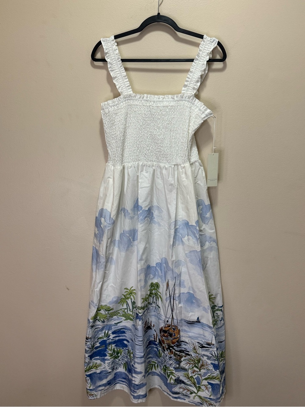NWT Calypso St. Barth Linen Blend Lake Scene Midi Dress